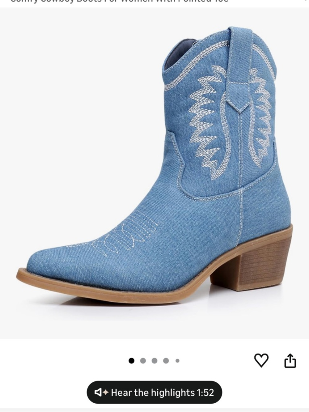 Blue Western Embroidered Ankle Boot - Picture 2 of 3
